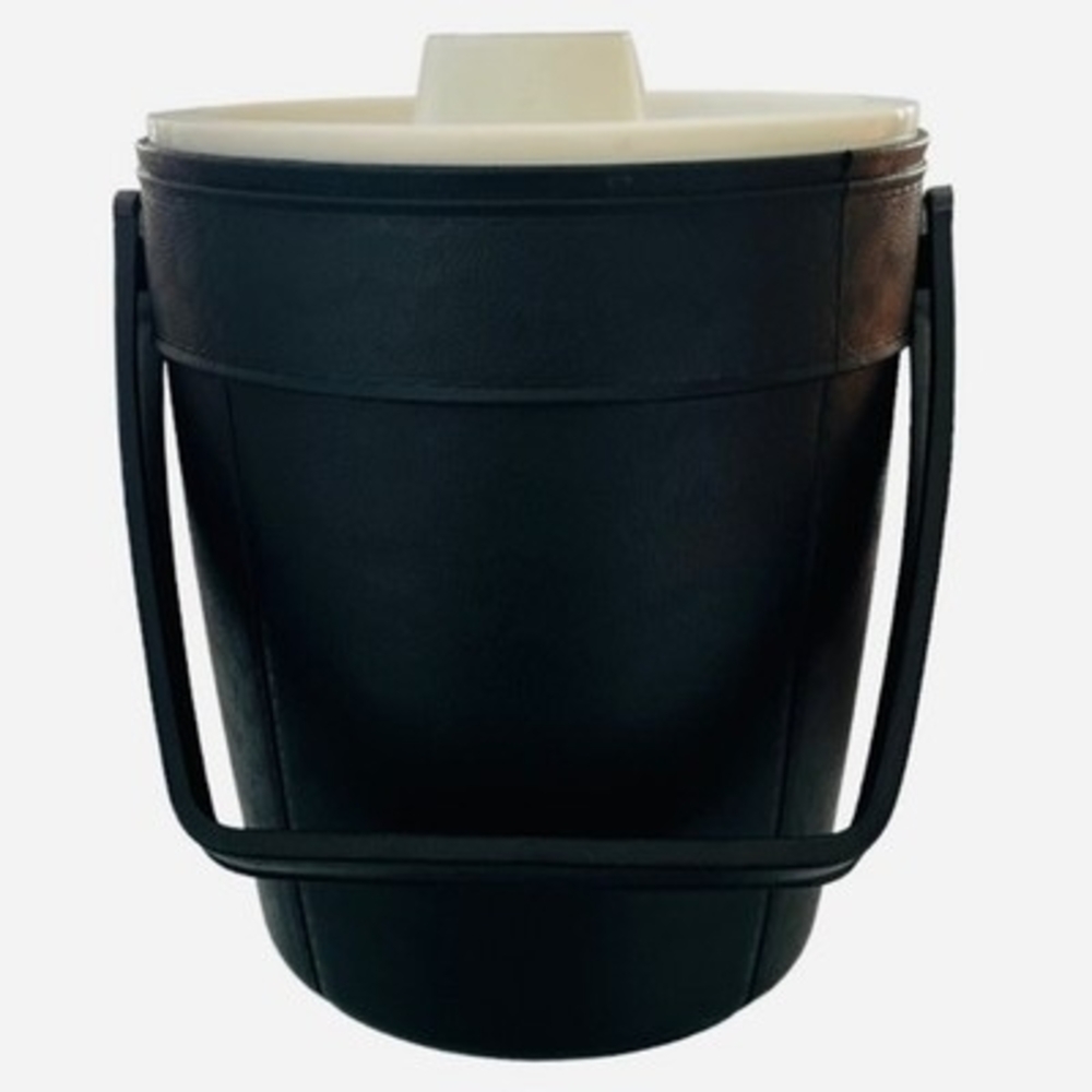 Vintage Rubbermaid Black Ice Bucket 10" White Lid Insulated 1970s Bottle Cooler - Picture 2 of 7